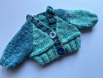 Hand Knitted Blue Varigated Coloured Cardigan 12"/30cm chest